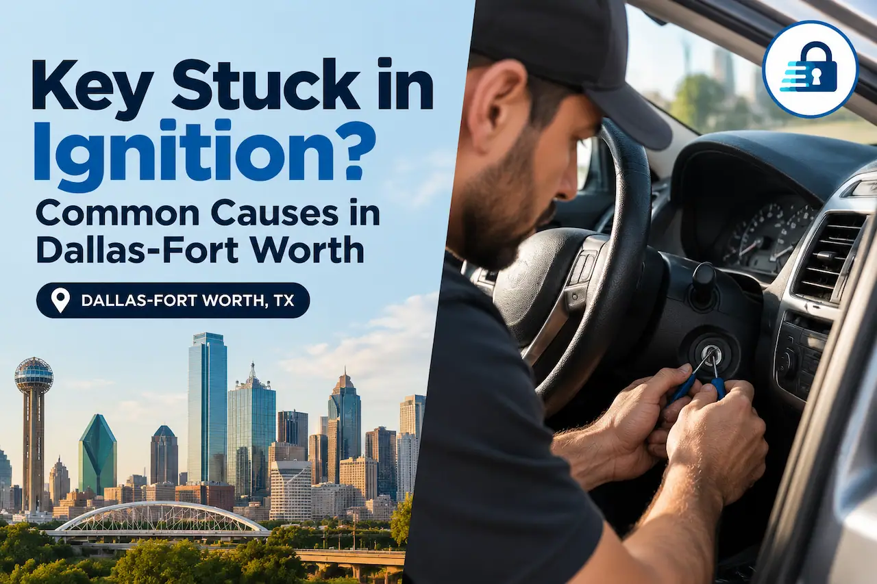 Locksmith repairing a key stuck in ignition for a Dallas Fort Worth vehicle